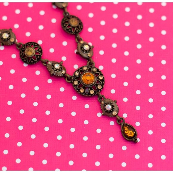 Vintage Mesmerizing Orange Gem Lariat Necklace by Avon 18 inch - P7 - Picture 1 of 3